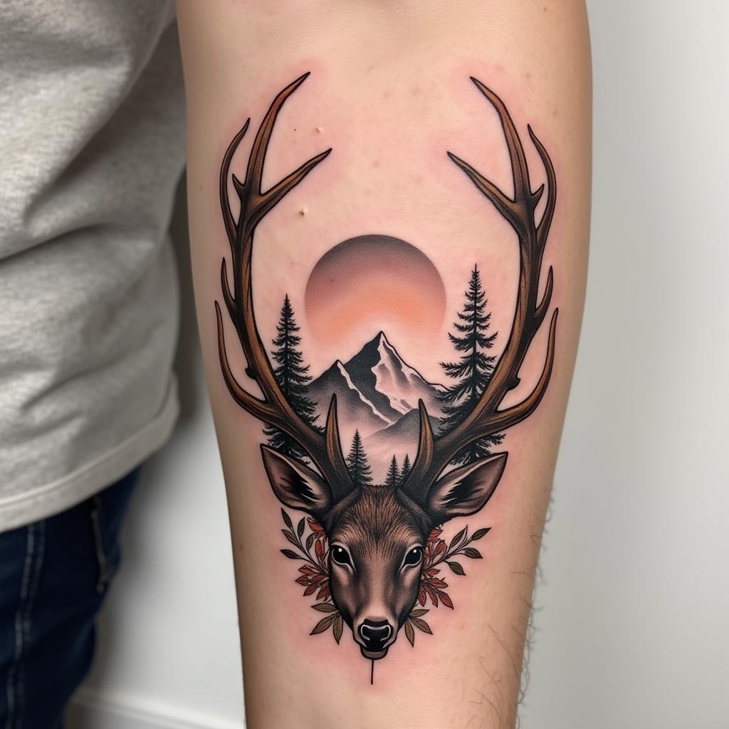 Hình xăm sừng hươu thể hiện sự kết nối với thiên nhiên
