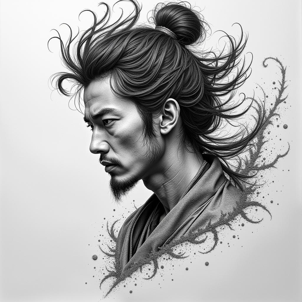 Hình xăm Tề Thiên Đại Thánh phong cách Dotwork chấm bi độc đáo với độ sâu và tương phản ấn tượng tạo hình từ chấm nhỏ