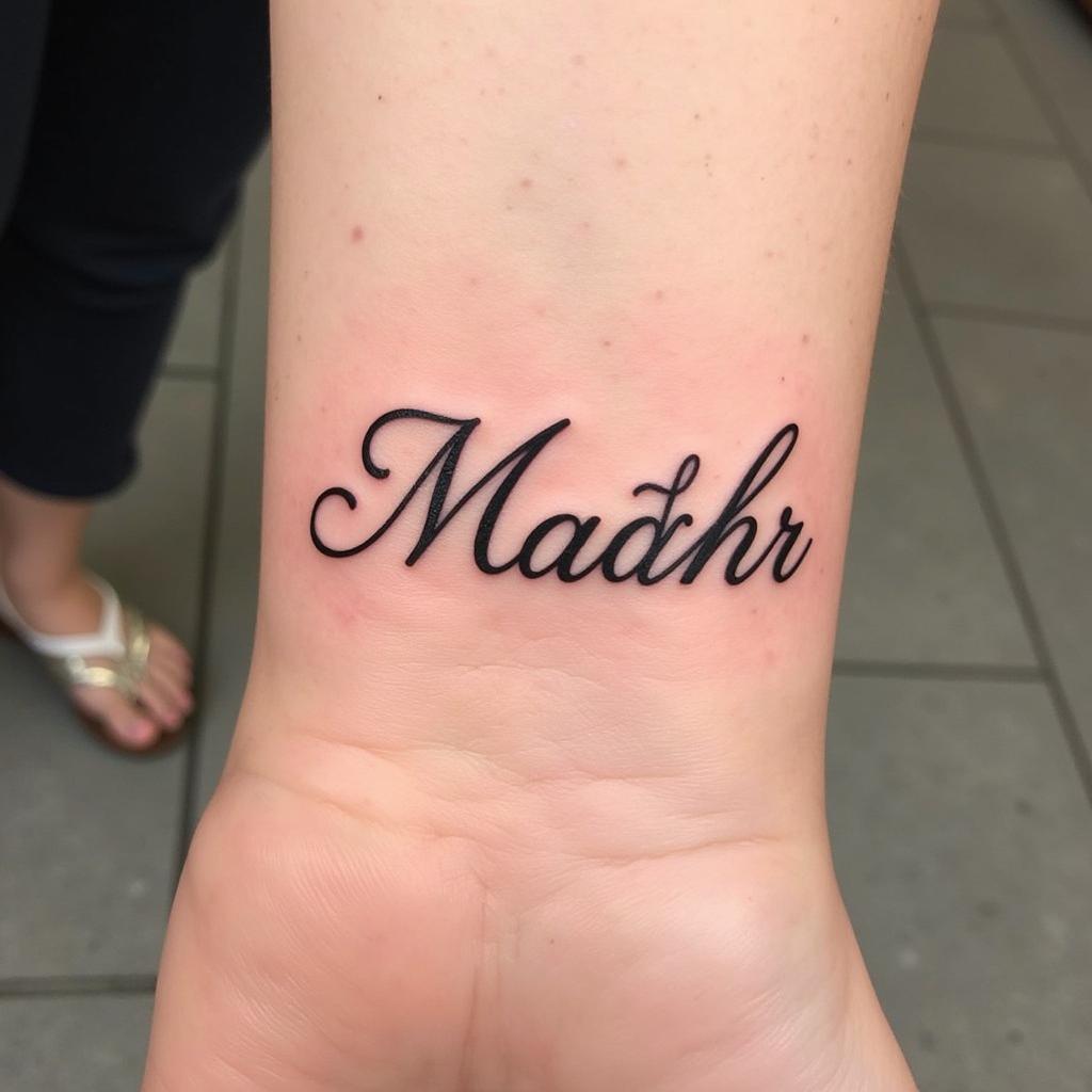 Hình xăm tên mẹ với kiểu chữ thư pháp tinh tế và độc đáo thể hiện lòng biết ơn