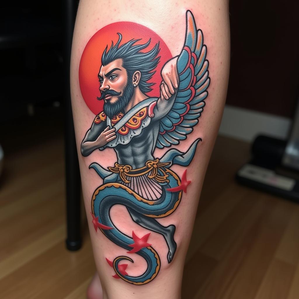 Hình xăm thần gió full chân đã lành hoàn toàn với màu sắc tươi đẹp và làn da khỏe mạnh