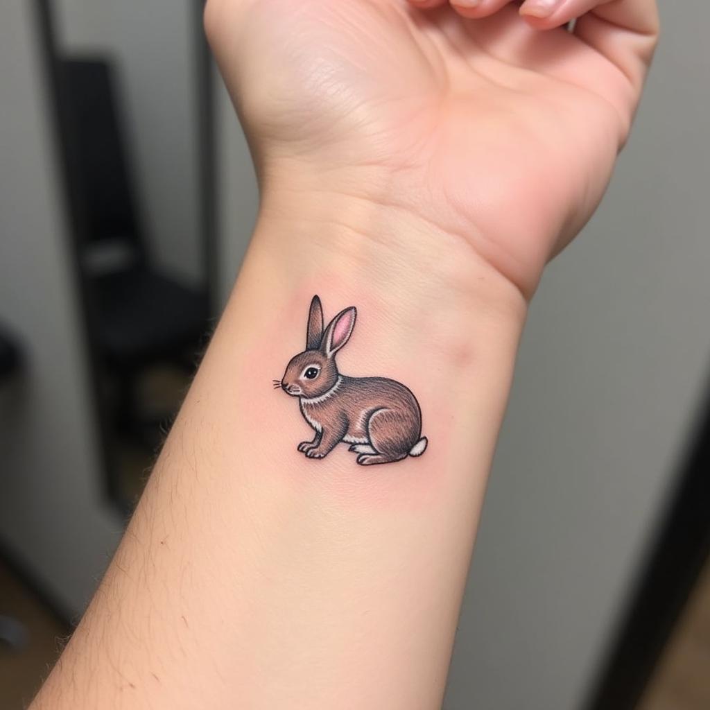 Hình xăm thỏ 18 xăm cổ tay nhỏ nhắn và tinh tế