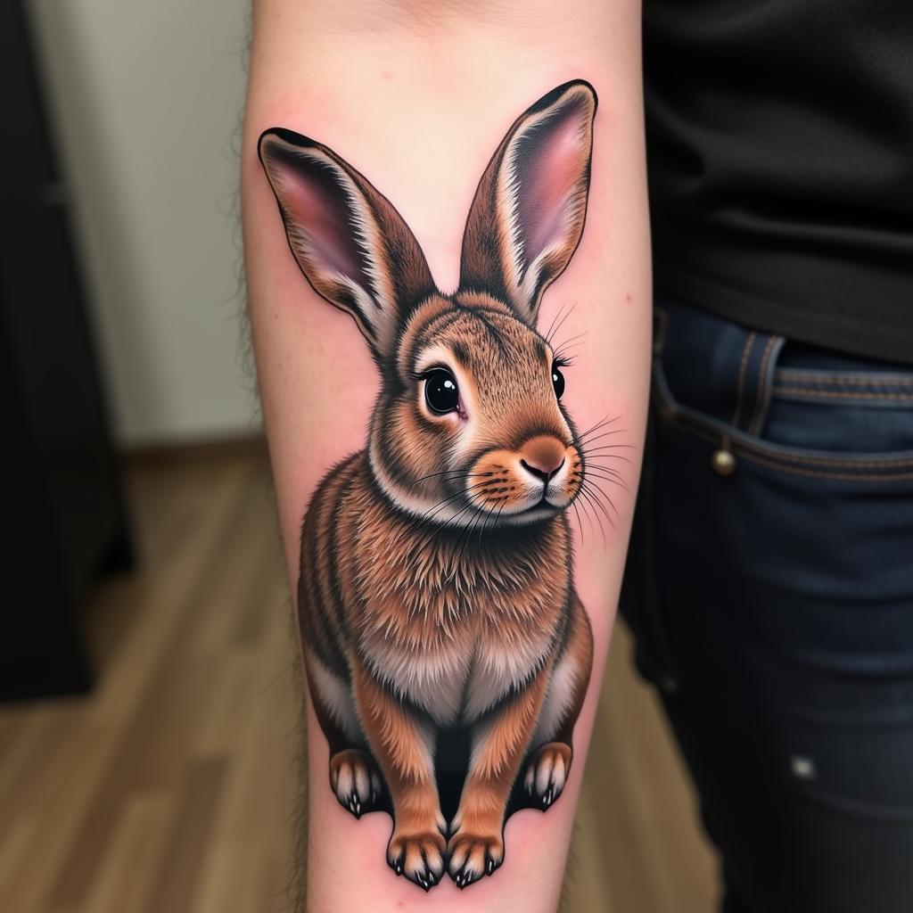Hình xăm thỏ phong cách chân thực sống động và chi tiết