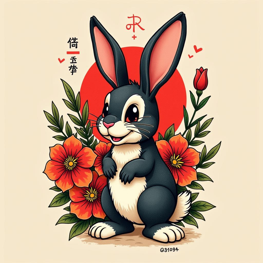 Hình xăm thỏ phong cách truyền thống mạnh mẽ và cá tính