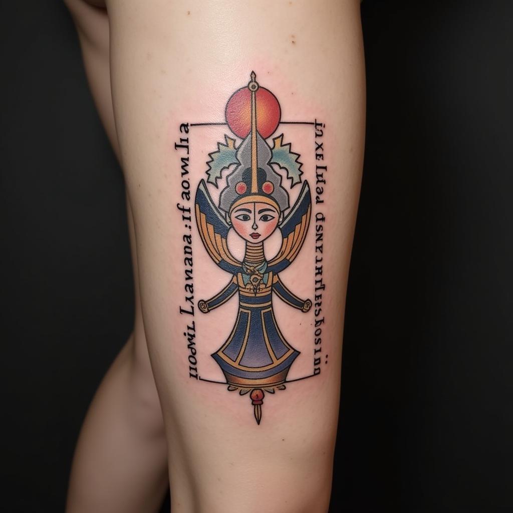 Hình xăm Thoth kết hợp chữ tượng hình Ai Cập cổ tạo nên tác phẩm độc đáo