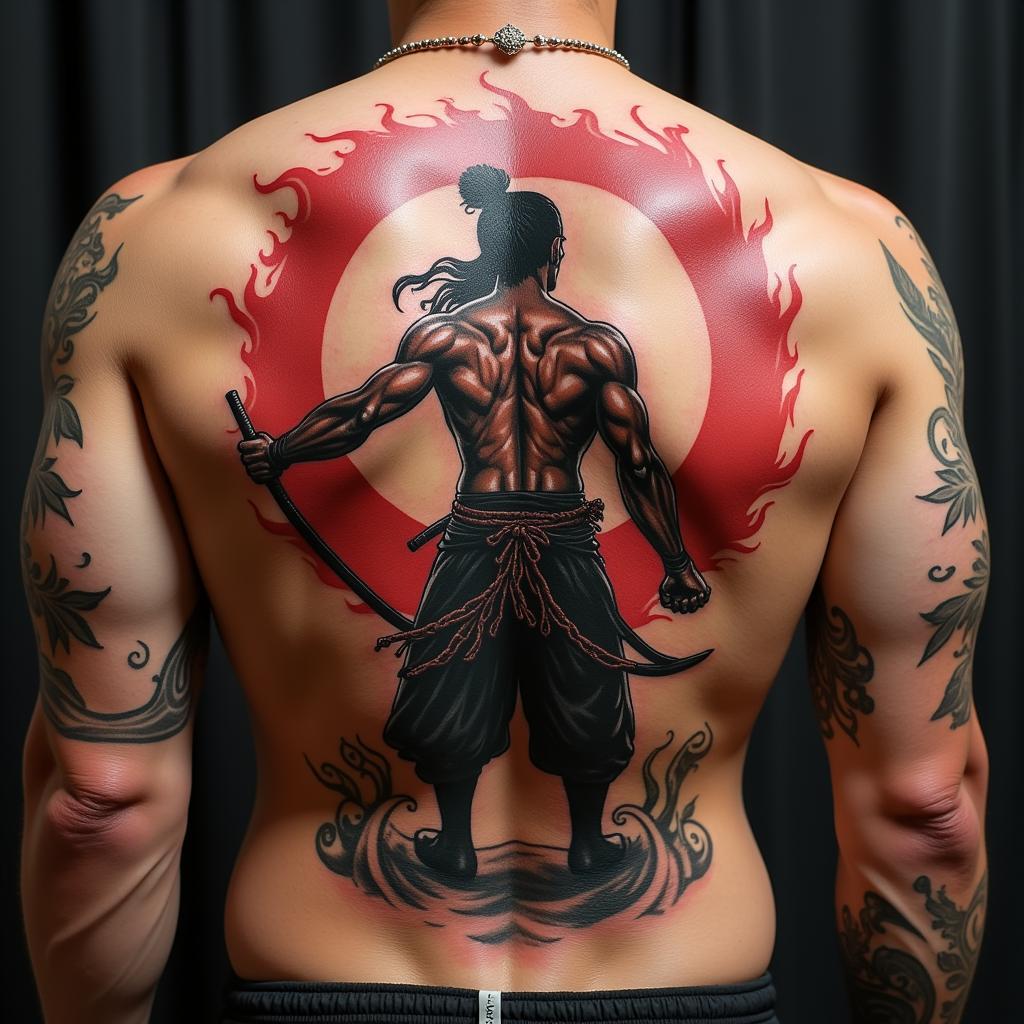 Hình xăm Tôn Ngộ Không ở lưng, thể hiện sức mạnh và sự bảo vệ