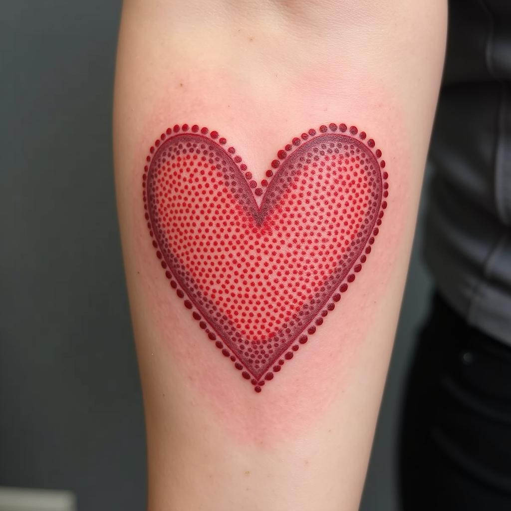 Hinh xam trai tim do phong cach Dotwork tao hinh bang nhung cham bi ti mi