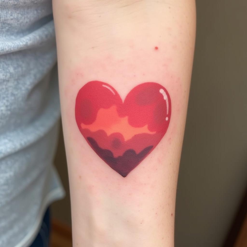 Hinh xam trai tim do ket hop phong cach Minimalist va Watercolor nhe nhang