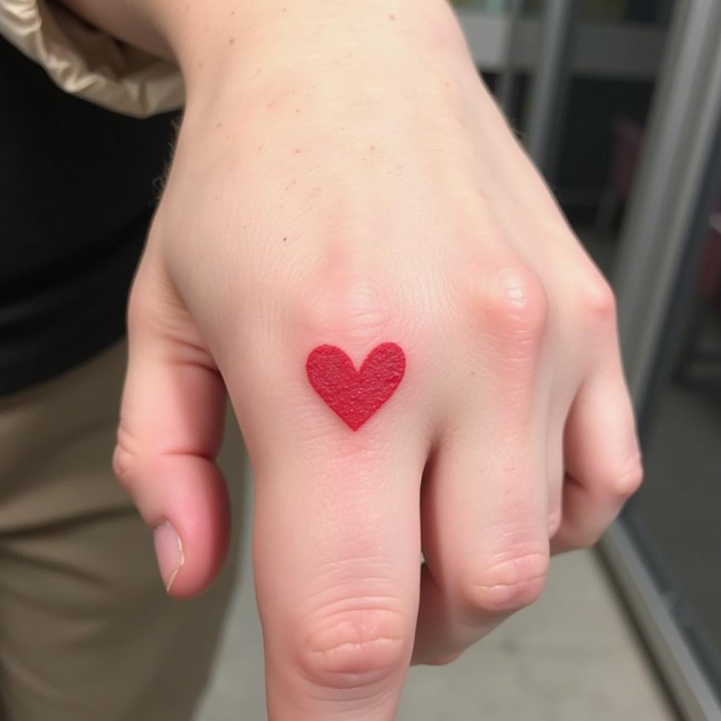 Hinh xam trai tim mau do toi gian o ngon tay bieu tuong cho ky niem