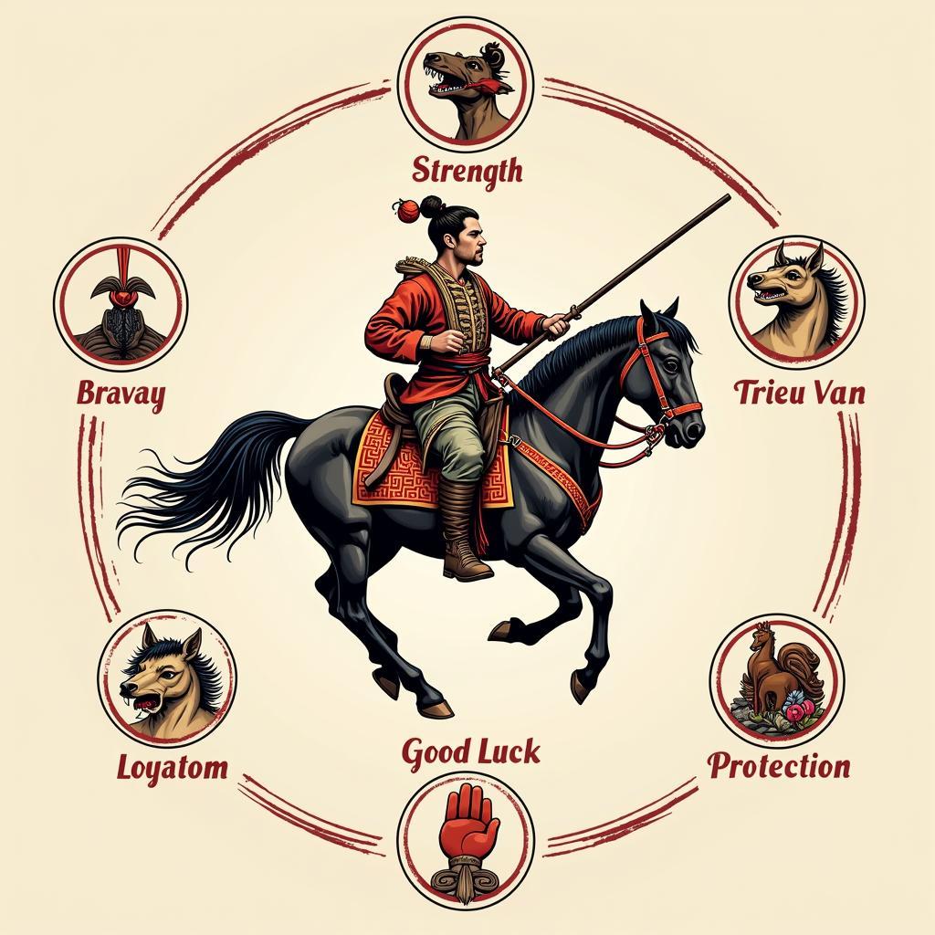 Hình xăm Triệu Vân cưỡi ngựa tượng trưng cho sức mạnh, lòng dũng cảm và phẩm chất cao quý