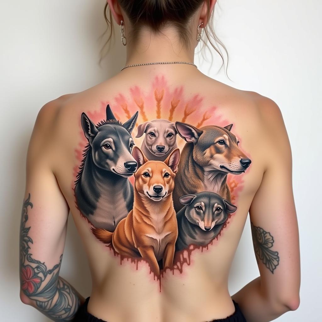 Hình xăm tứ linh full lưng phong cách màu nước, nhẹ nhàng và tinh tế