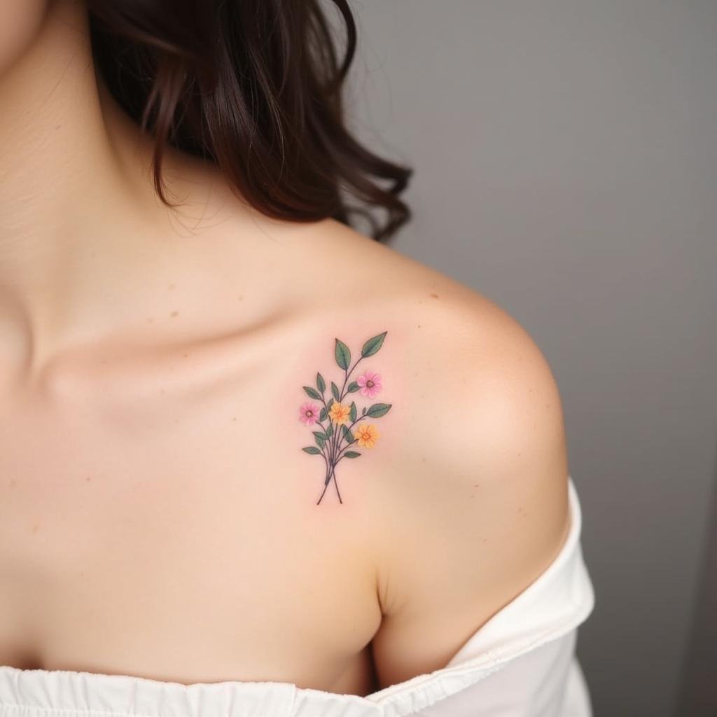 Vai Nữ: Tuyển Chọn Mẫu Hình Xăm Đẹp, Ý Nghĩa & Vị Trí Lý Tưởng 2 hinh xam vai nu mini hoa la 67beff 1