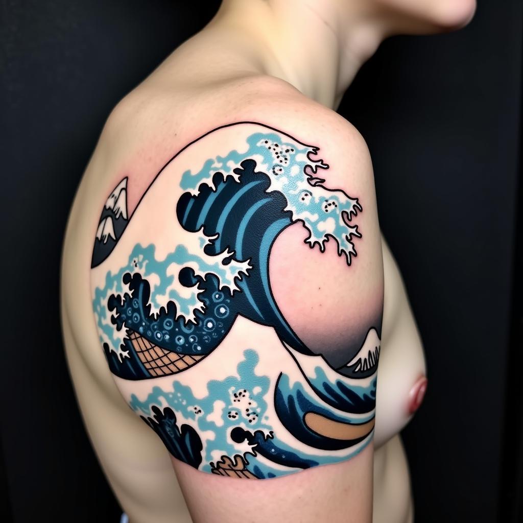 Hình xăm vai sóng nước Nami mạnh mẽ, thay đổi
