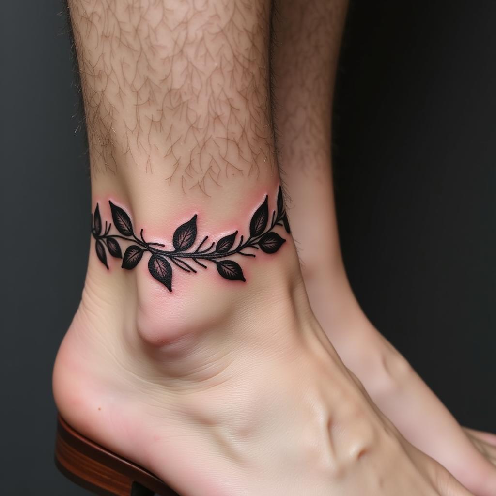 Hình xăm vòng cổ chân nam dây leo tự nhiên gần gũi