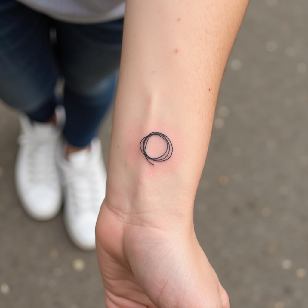 Hình xăm vòng tròn nhỏ nhắn ở cổ tay, biểu tượng của sự mạnh mẽ, kiên cường và quyết tâm