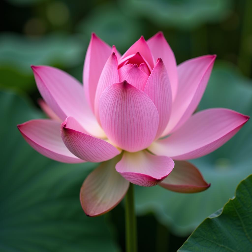 Cận cảnh hoa sen hồng đang nở rộ tượng trưng cho sự thanh khiết và vẻ đẹp tinh tế