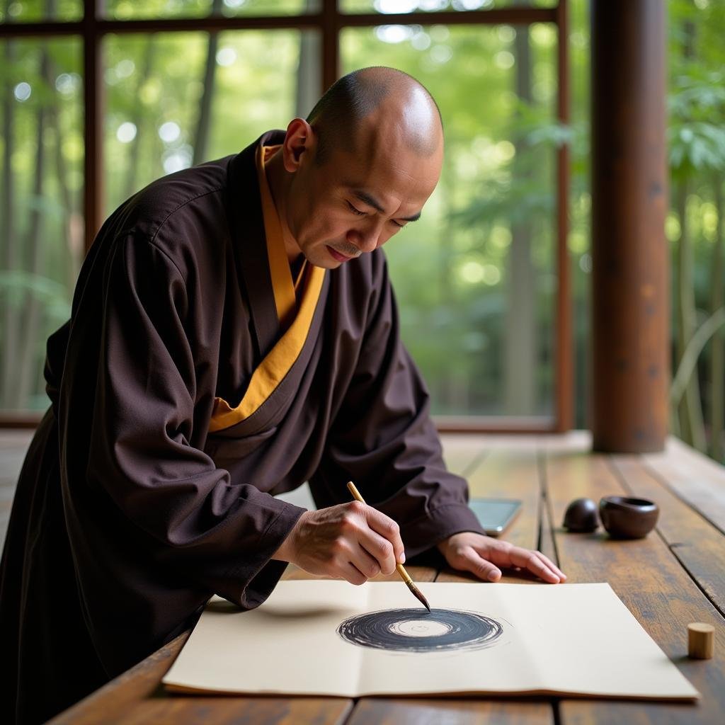 Hình Xăm Enso: Ý Nghĩa Sâu Sắc Của Vòng Tròn Thiền Trong Nghệ Thuật Tattoo 2 hoa si thien su ve enso 67bf40 1