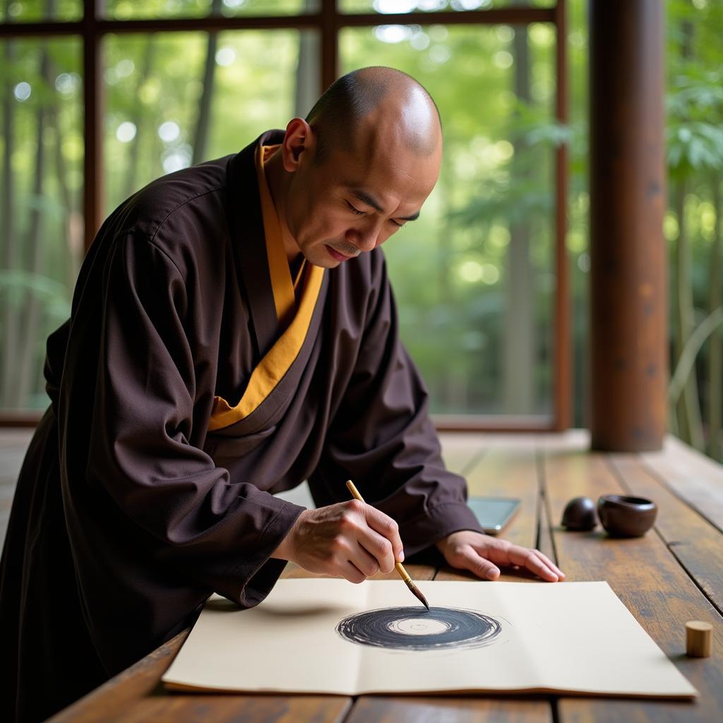 Nghệ sĩ Thiền tông vẽ vòng tròn Enso Nghệ sĩ Thiền tông vẽ vòng tròn Enso