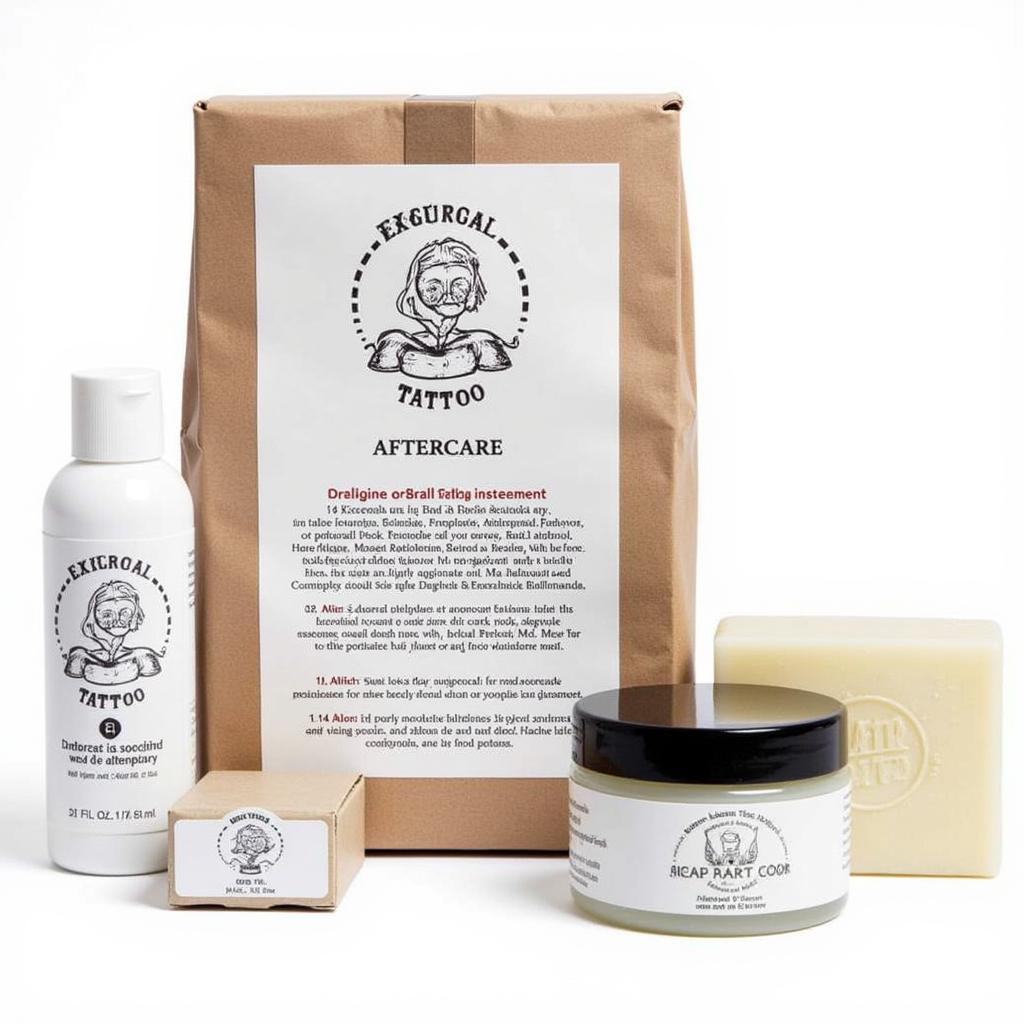 Bộ sản phẩm chăm sóc hình xăm Bộ sản phẩm chăm sóc hình xăm gồm kem dưỡng ẩm, xà phòng không mùi và hướng dẫn chăm sóc.