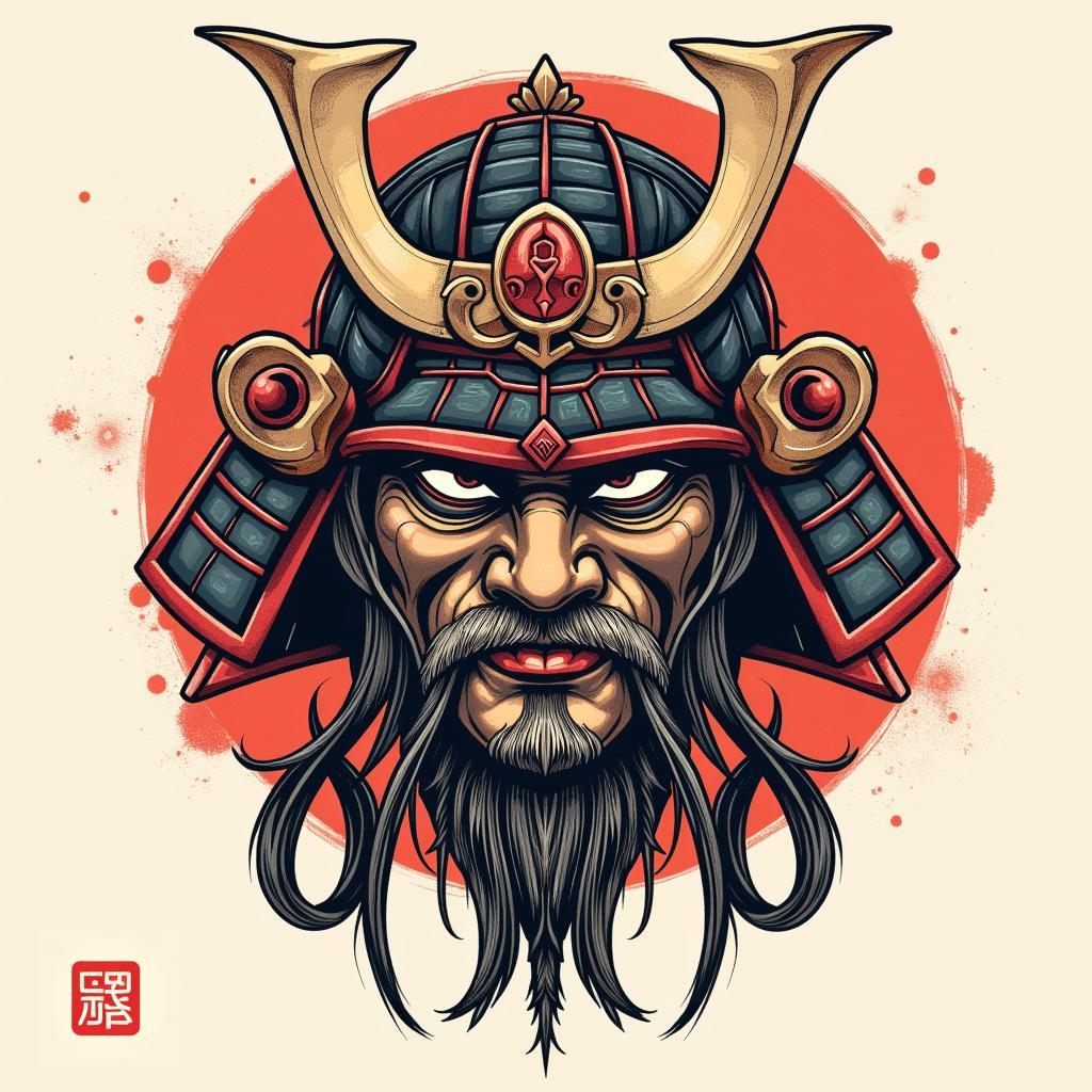 Sự kết hợp độc đáo giữa chiến binh samurai và mặt quỷ oni trong hình xăm