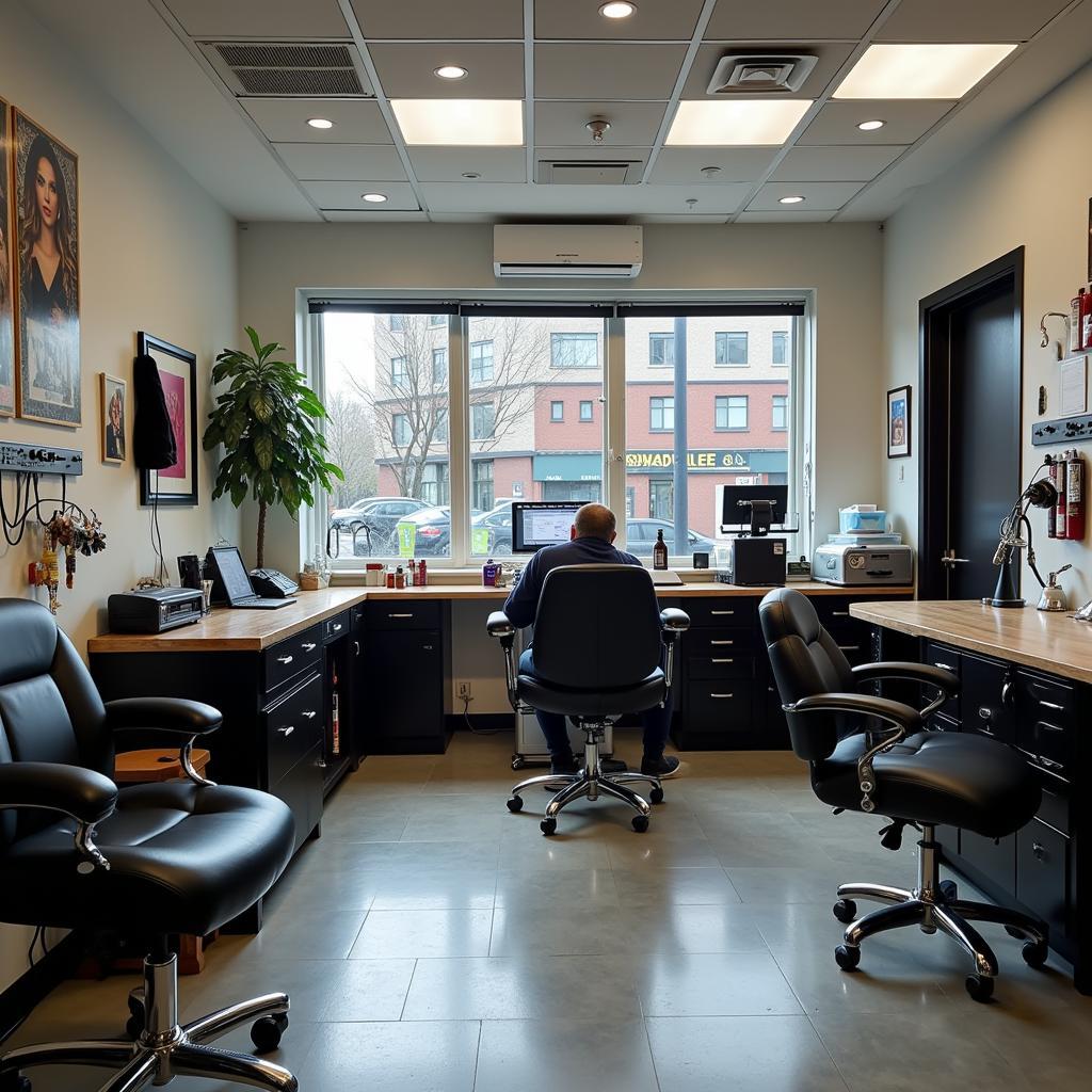 Không gian studio xăm hình chuyên nghiệp sạch sẽ đảm bảo vệ sinh an toàn cho khách hàng