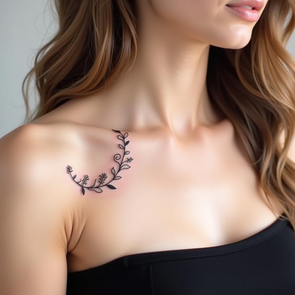 Hình xăm hoa văn nhỏ ở bên cổ, phong cách nữ tính, quyến rũ.