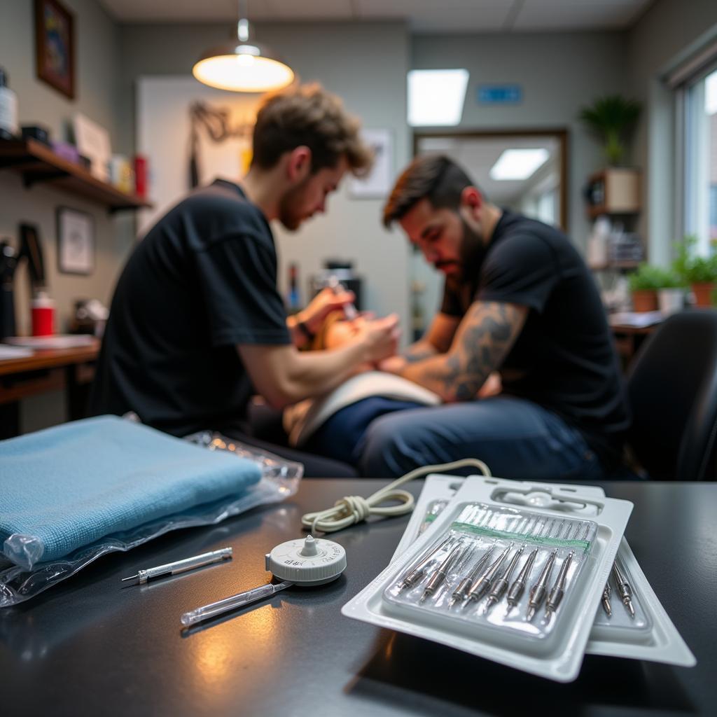 Hình ảnh minh họa một studio xăm hình chuyên nghiệp, sạch sẽ và uy tín