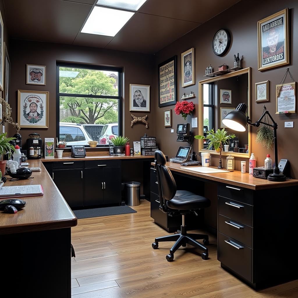 Khong gian studio xam hinh Maori chuyen nghiep dam bao ve sinh an toan