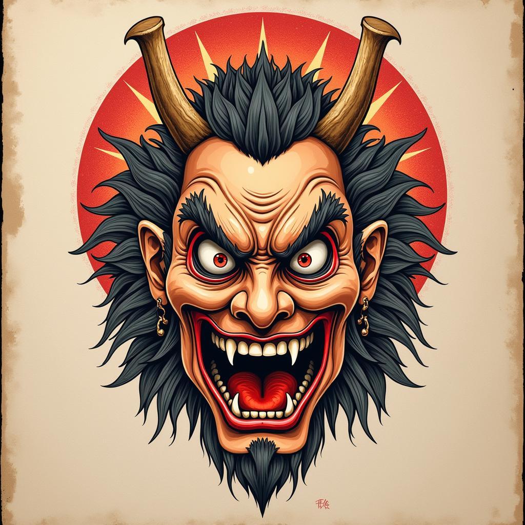 Hình xăm mặt nạ Hannya biểu tượng cho những cảm xúc phức tạp và giằng xé nội tâm