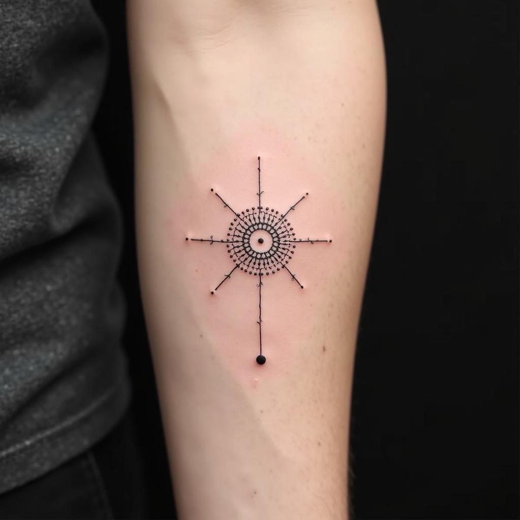 Mẫu hình xăm cánh tay nam nhỏ phong cách dotwork độc đáo và tinh tế