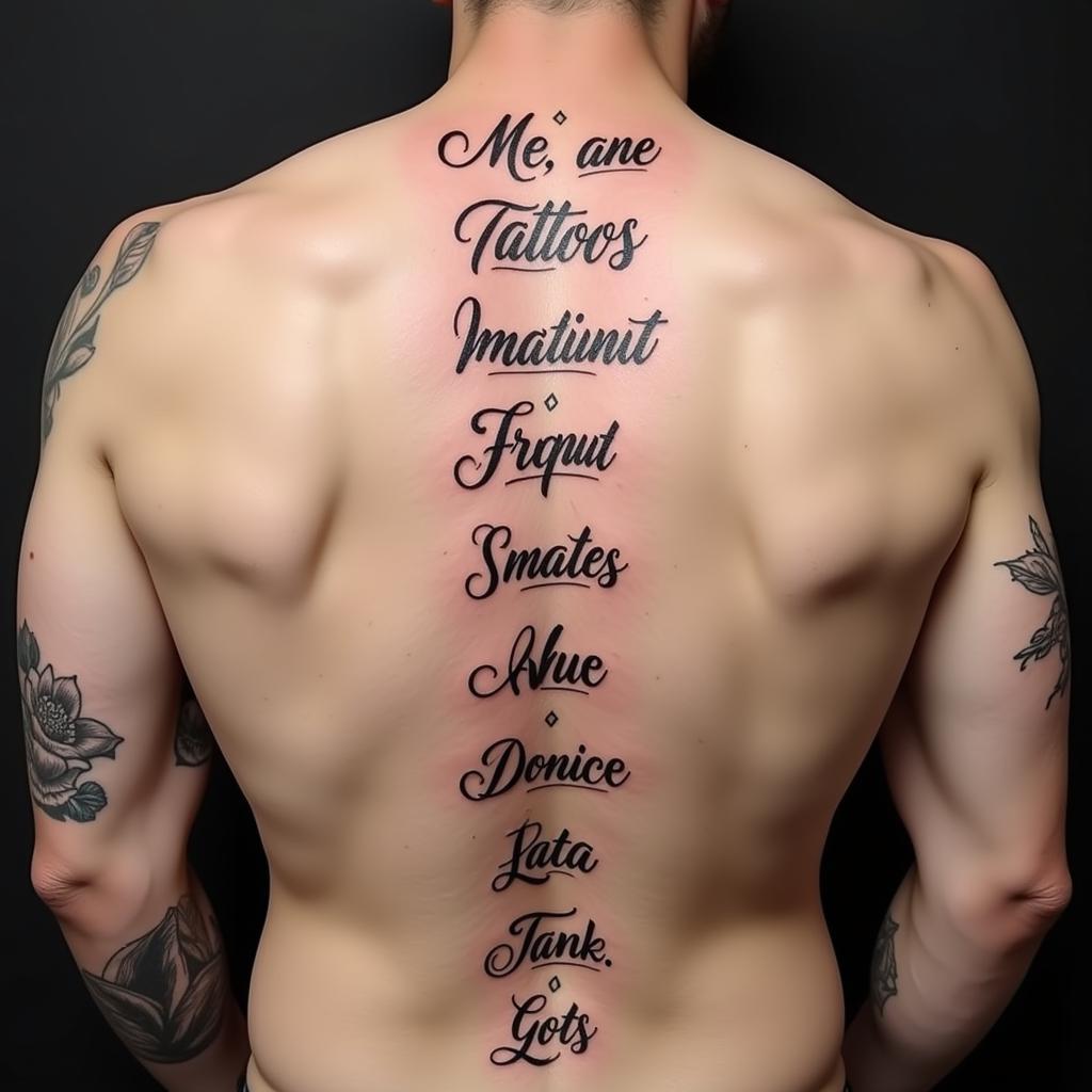 Các mẫu hình xăm chữ dọc sống lưng nam với nhiều font chữ khác nhau và vị trí xăm đẹp