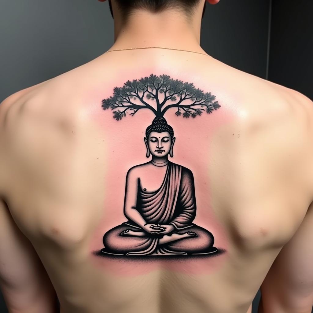 Mẫu hình xăm Phật Thích Ca Mâu Ni nhất cổ ngồi thiền