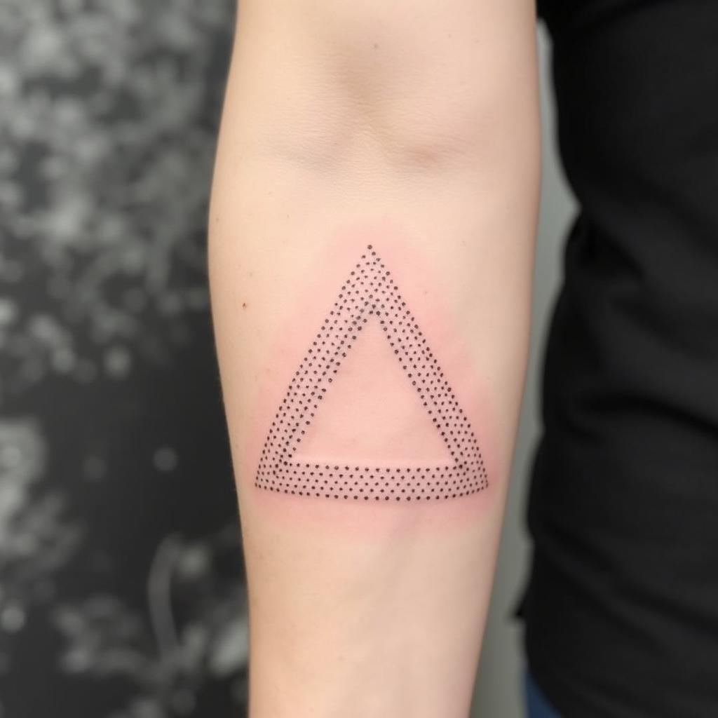 Hình xăm tam giác chấm biem ở bắp tay, tạo hiệu ứng thị giác ấn tượng.