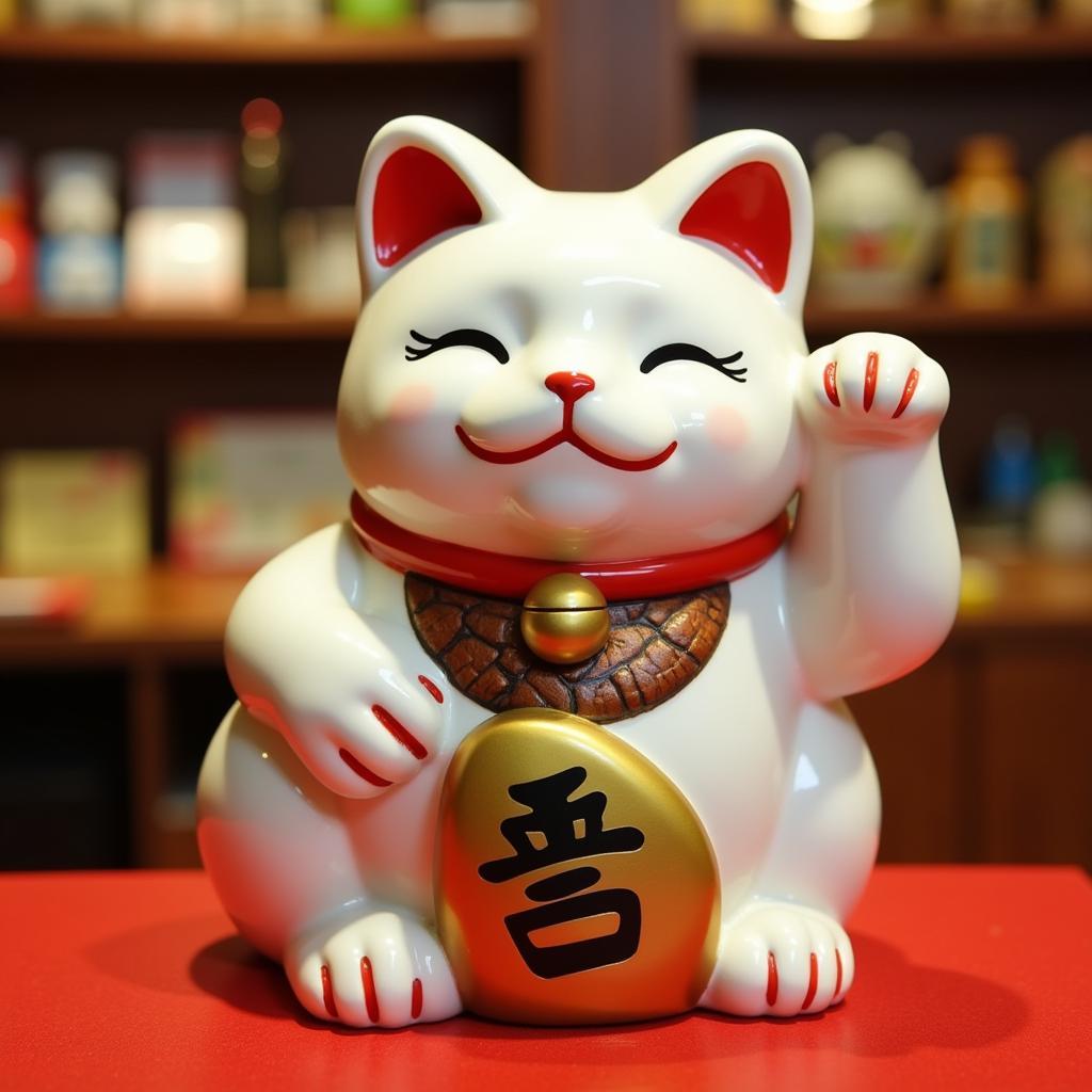 Mèo thần tài Maneki Neko vẫy tay, biểu tượng của sự may mắn và tài lộc trong văn hóa Nhật Bản