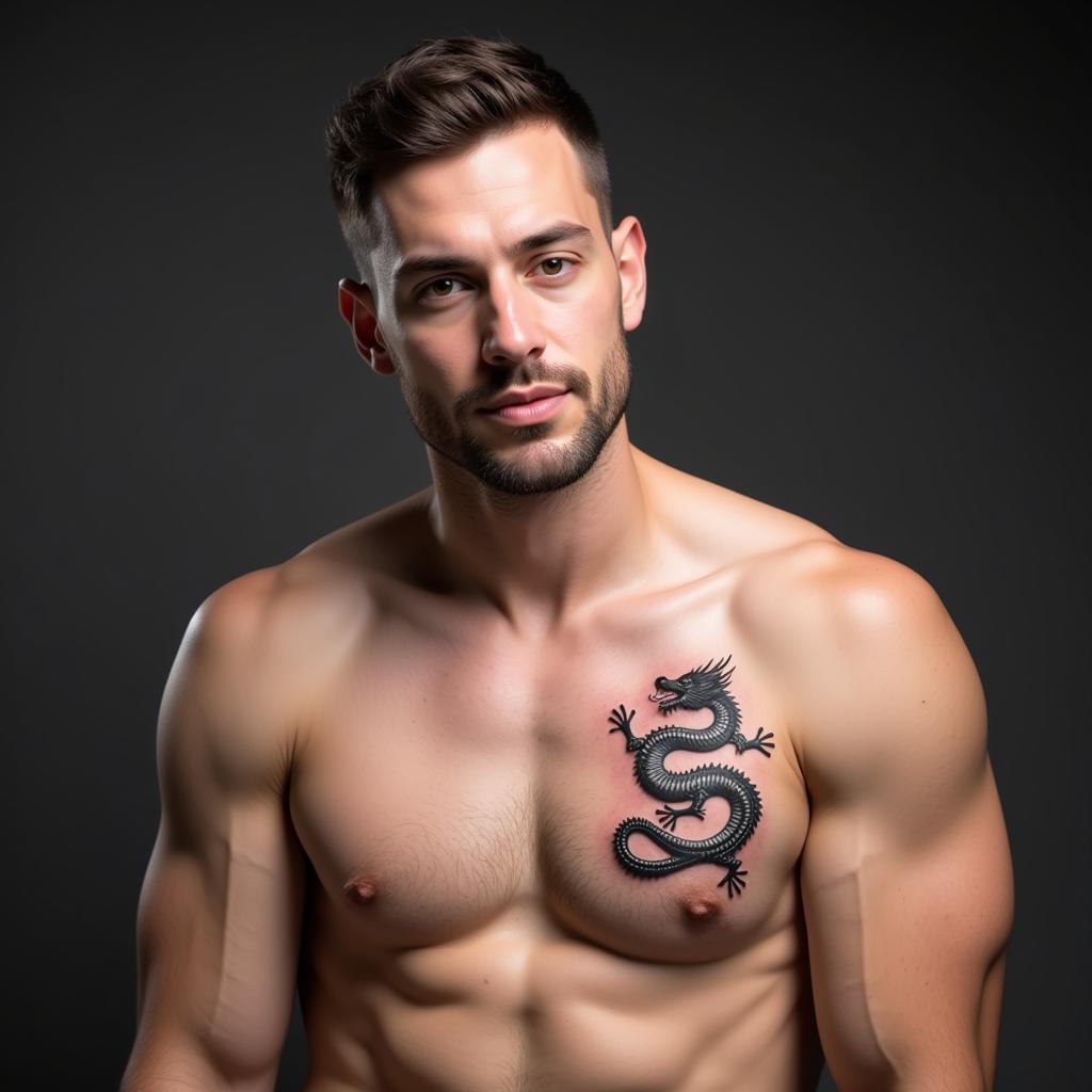 Hình ảnh nam giới tự tin và cá tính với hình xăm rồng nhỏ trên cơ thể