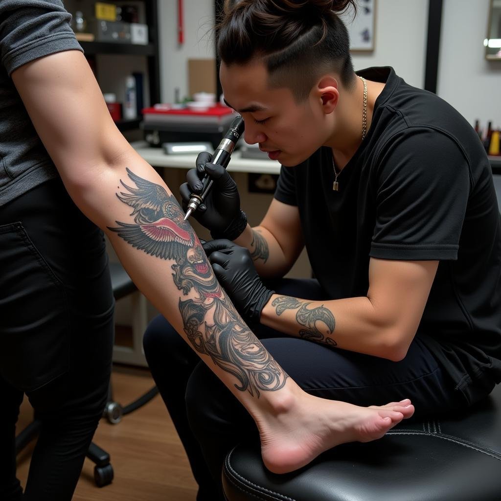 nghe si xam hinh dang xam than gio full chan 67bc73 1