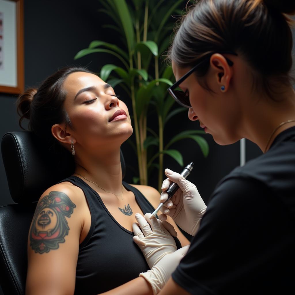 Quá trình xăm hình được mô tả như một liệu pháp giảm căng thẳng và lo âu.