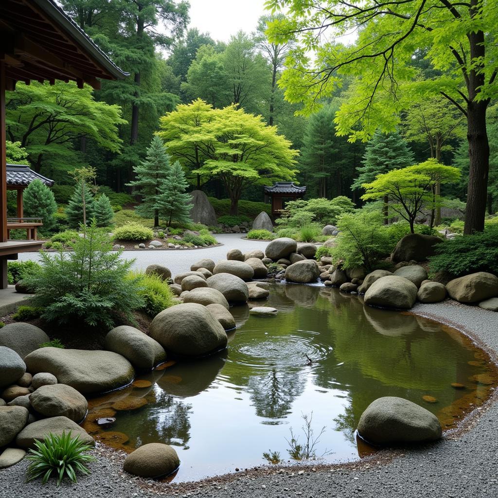 Phong thủy Nhật Bản thể hiện qua khu vườn truyền thống hài hòa với thiên nhiên