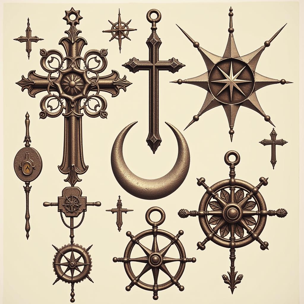 Biểu tượng thánh giá và các biểu tượng tôn giáo khác, thể hiện quan điểm đa dạng về xăm hình