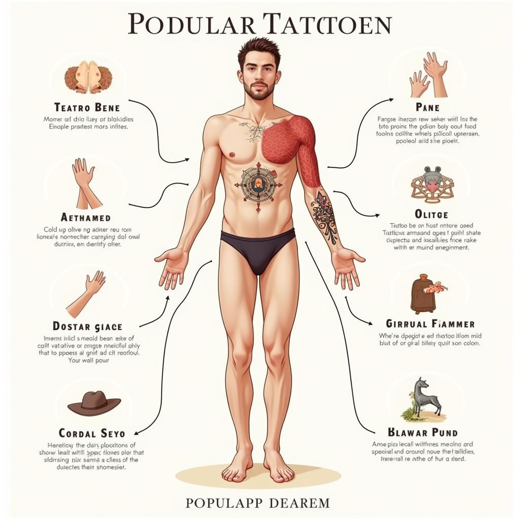 Sơ đồ minh họa các vị trí xăm hình phổ biến trên cơ thể người và ý nghĩa tượng trưng