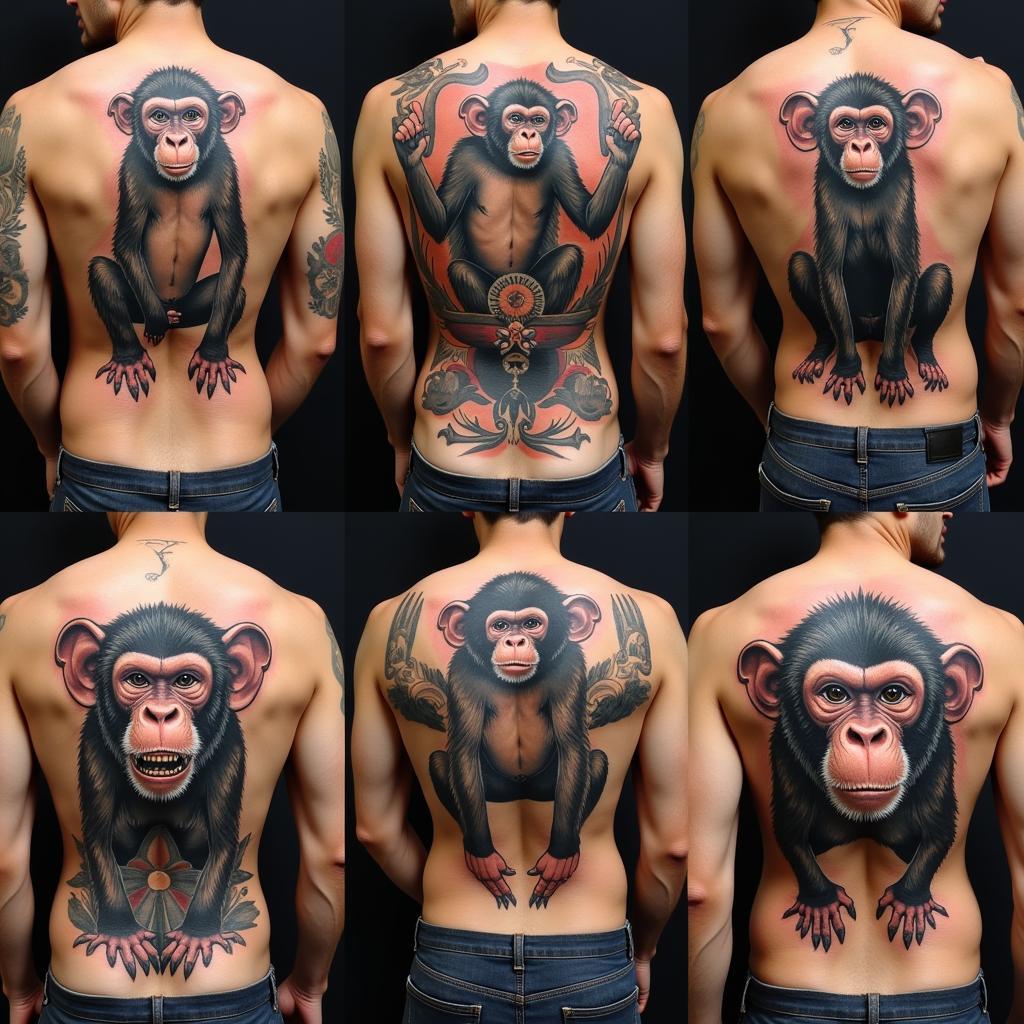 Hình xăm khỉ kín lưng với nhiều phong cách thể hiện ý nghĩa khác nhau như sức mạnh, trí tuệ, tinh nghịch và may mắn