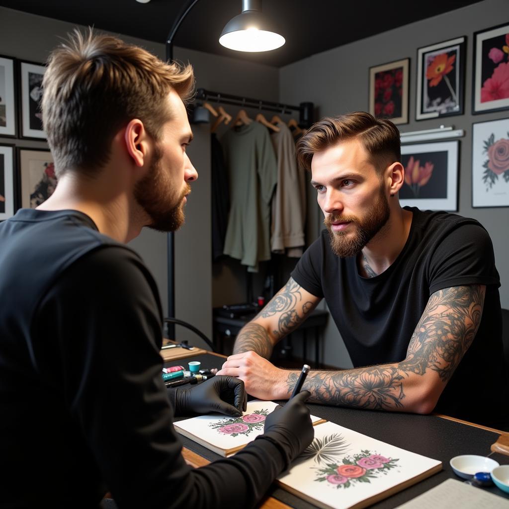Tham khảo ý kiến thợ xăm chuyên nghiệp để chọn hình xăm hoa phù hợp và an toàn