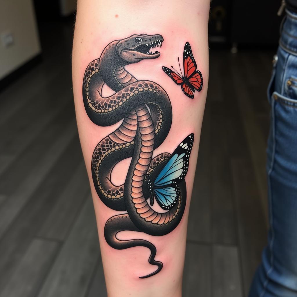 Thiết kế hình xăm rắn và bướm ấn tượng và độc đáo, thể hiện cá tính mạnh mẽ