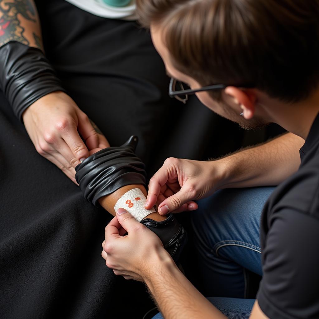 Thợ xăm chuyên nghiệp băng hình xăm Daruma mini mới xăm cho khách hàng