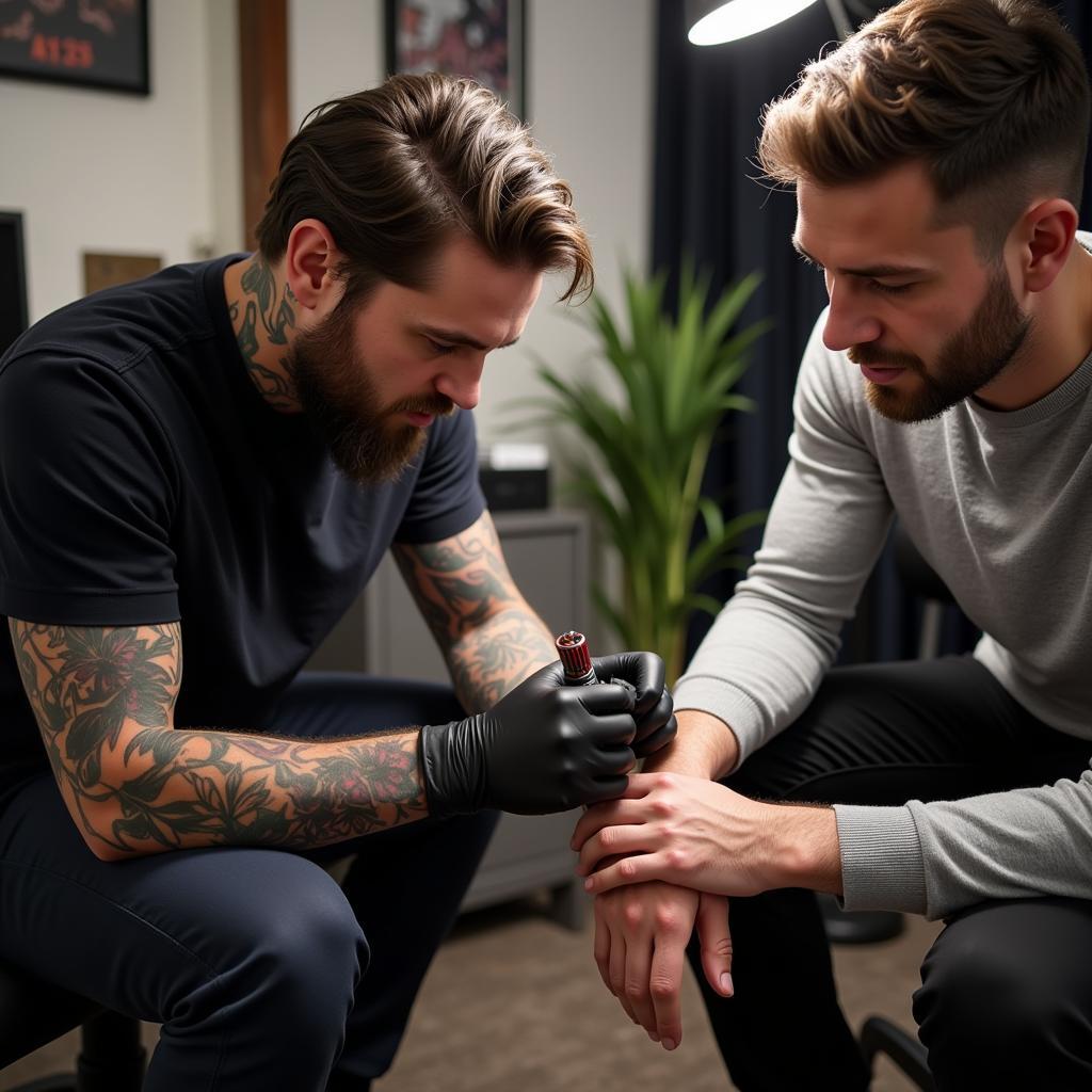 Thợ xăm hình cổ tay nam mini chuyên nghiệp và tận tâm tư vấn