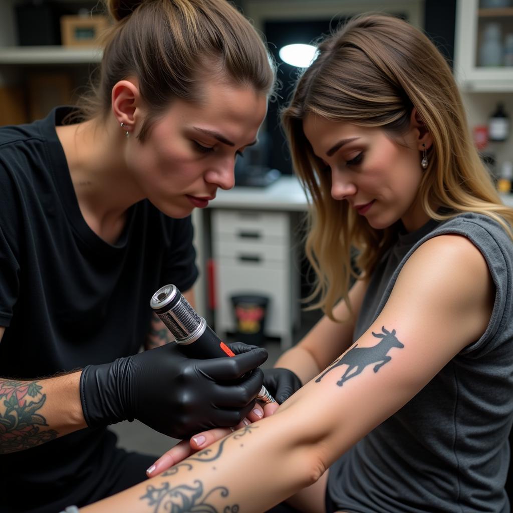 Tho xam hinh de mini nu chuyen nghiep tai studio ve sinh