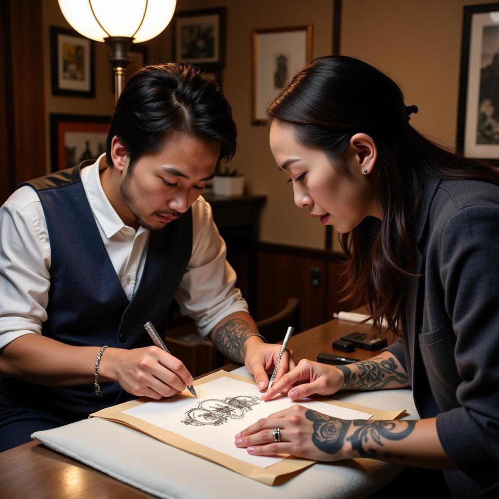 Thợ xăm Nhật cổ Irezumi giàu kinh nghiệm tư vấn thiết kế hình xăm cho khách hàng