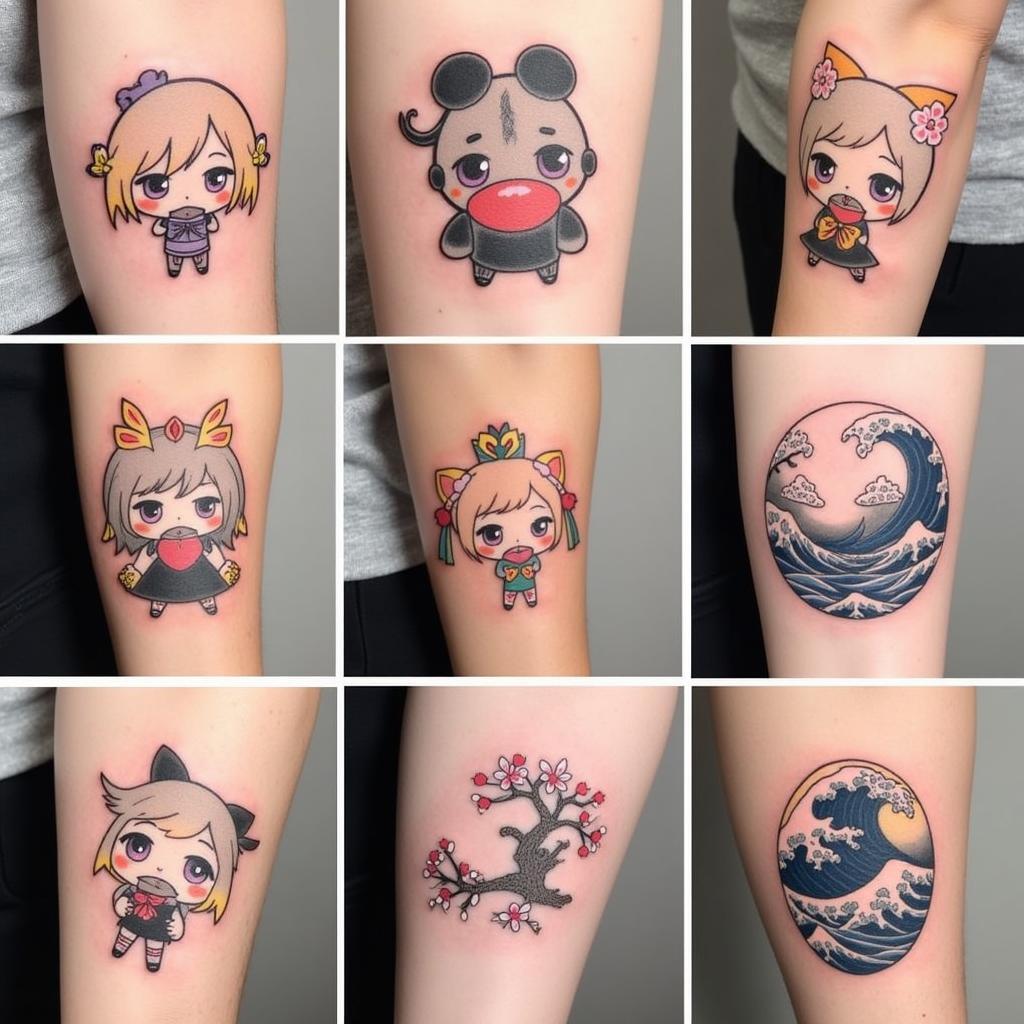 Hình xăm Triệu Tử Long chibi, minimalist và kết hợp hoa văn Nhật Bản