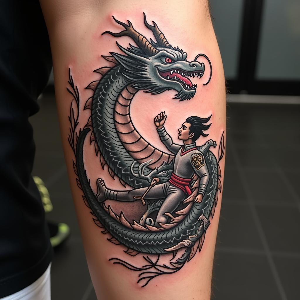 Hình xăm Triệu Tử Long và rồng mẫu độc đáo, thể hiện sự dũng mãnh và quyền lực