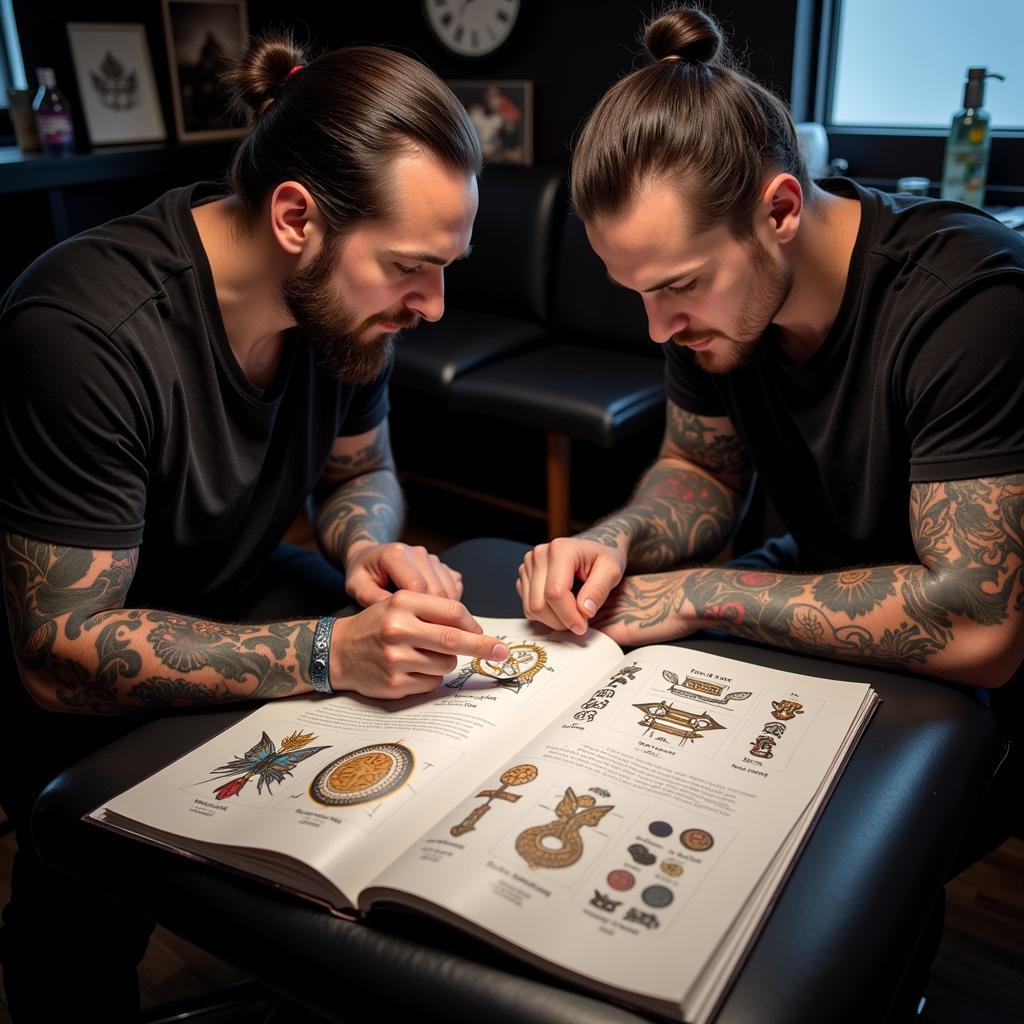 tu-van-thiet-ke-hinh-xam-ky-tu-co-67bfcd Nghệ sĩ tư vấn thiết kế hình xăm ký tự cổ cho khách hàng