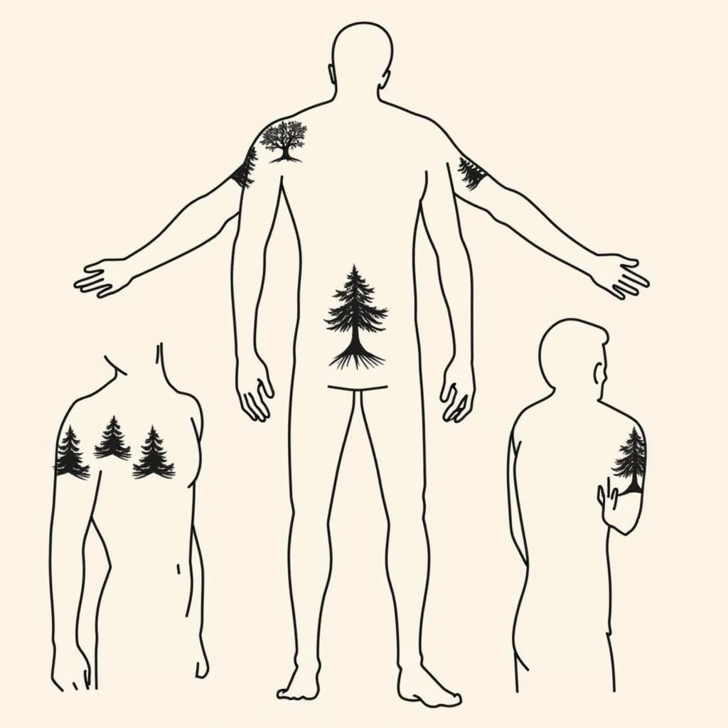 Vị trí xăm hình cây tùng phù hợp trên cơ thể như bắp tay lưng ngực và cổ tay